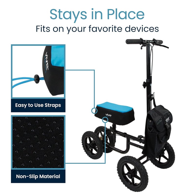 Vive Mobility Knee Walker Padded Gel Cover - Premium Comfort Gel Cushion, Accessory for Knee Scooters, Padded Accessories, Leg Cart Roller Improves Comfort During Injury, Fits Most Knee Trollys (Blue) - Image 5